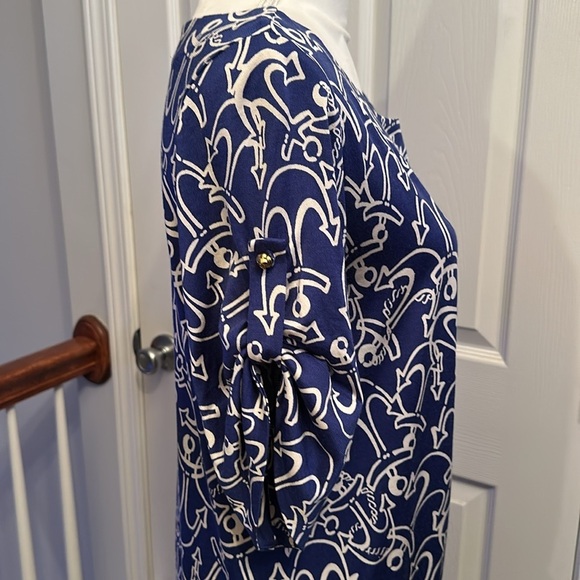 Lilly Pulitzer Blue and Cream Raquel Anchors Away Silk Blend Women Dress Size M - Picture 4 of 13